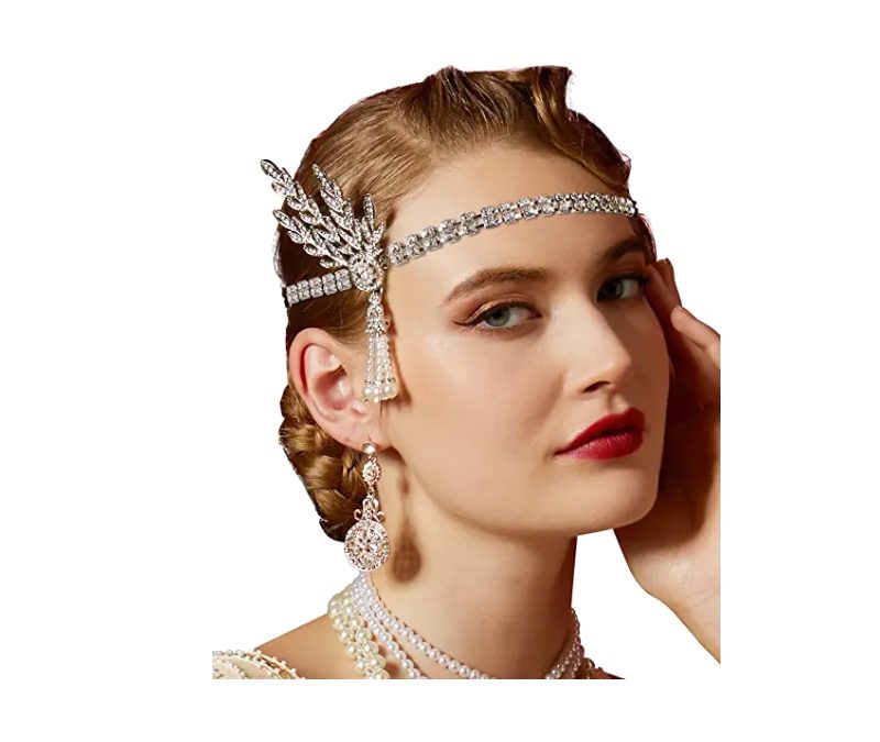 Rhinestone Studded Leaf Headpiece w Pearls