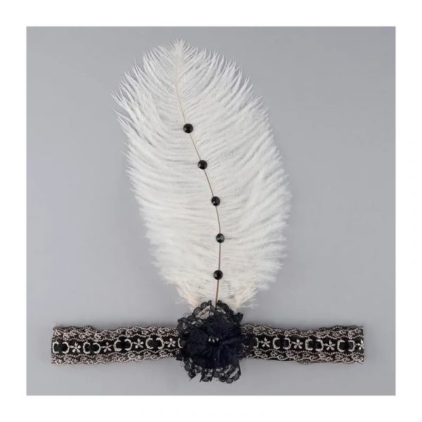 Ostrich Feather Headband Ivory/Gray/Black