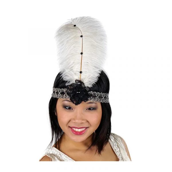 Ostrich Feather Headband Ivory/Gray/Black