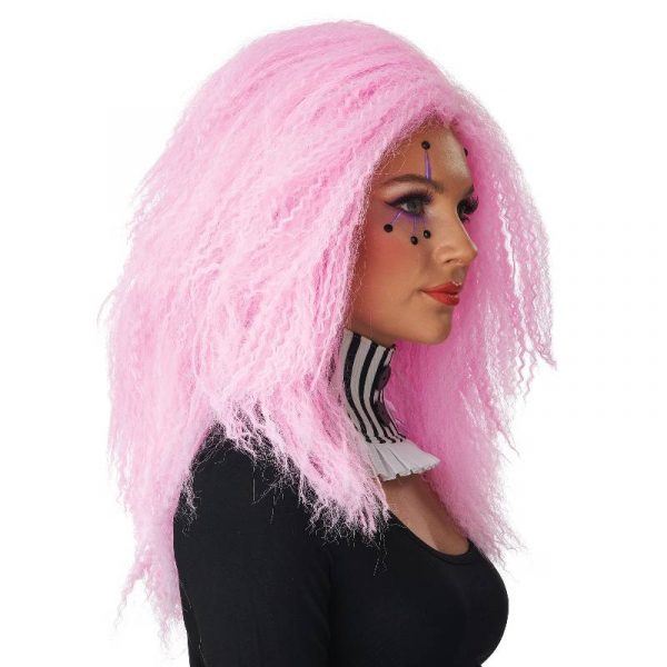 Pink Crimped and Kooky Wig Side View