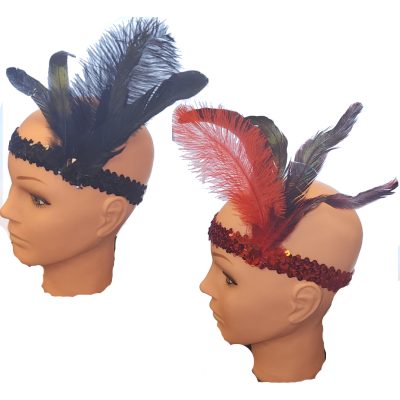 Costume Sequin Flapper Headband w Feathers