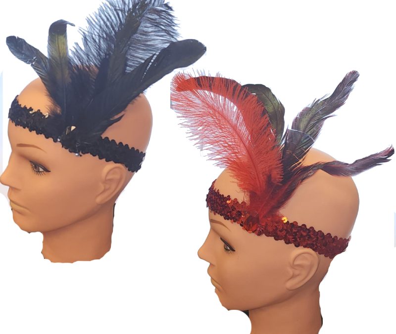 Costume Sequin Flapper Headband w Feathers