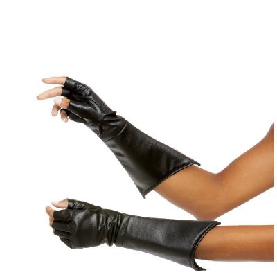 Black Coated Knit Fingerless Gloves
