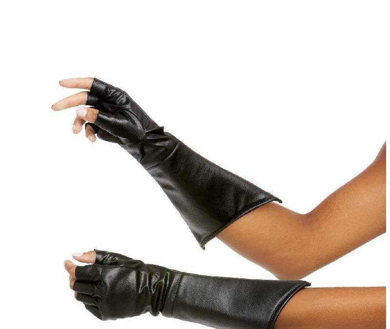 Black Coated Knit Fingerless Gloves