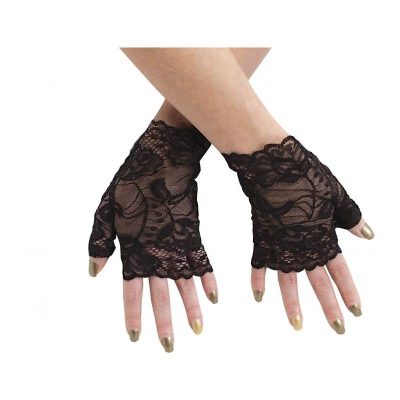 Black Fabric Lace Mitts Gloves