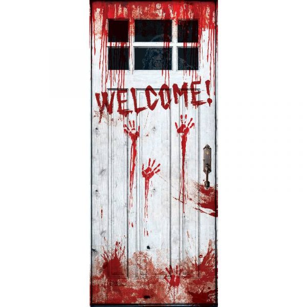 bloody welcome with bloody handprints door cover