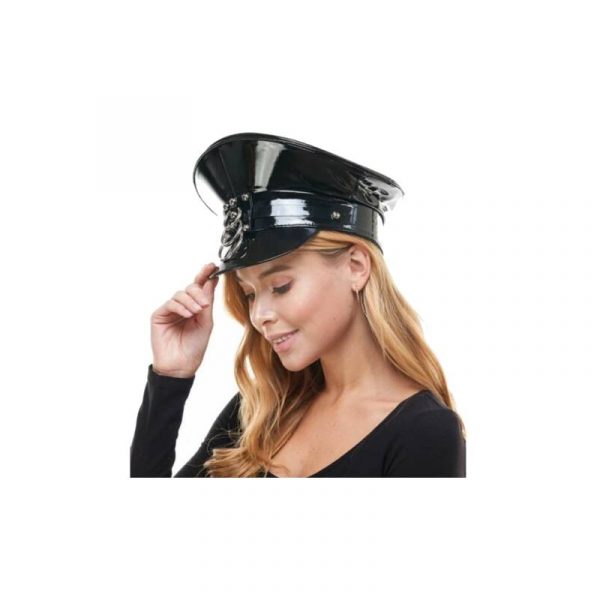 Black Metallic Fabric Police Hat side view