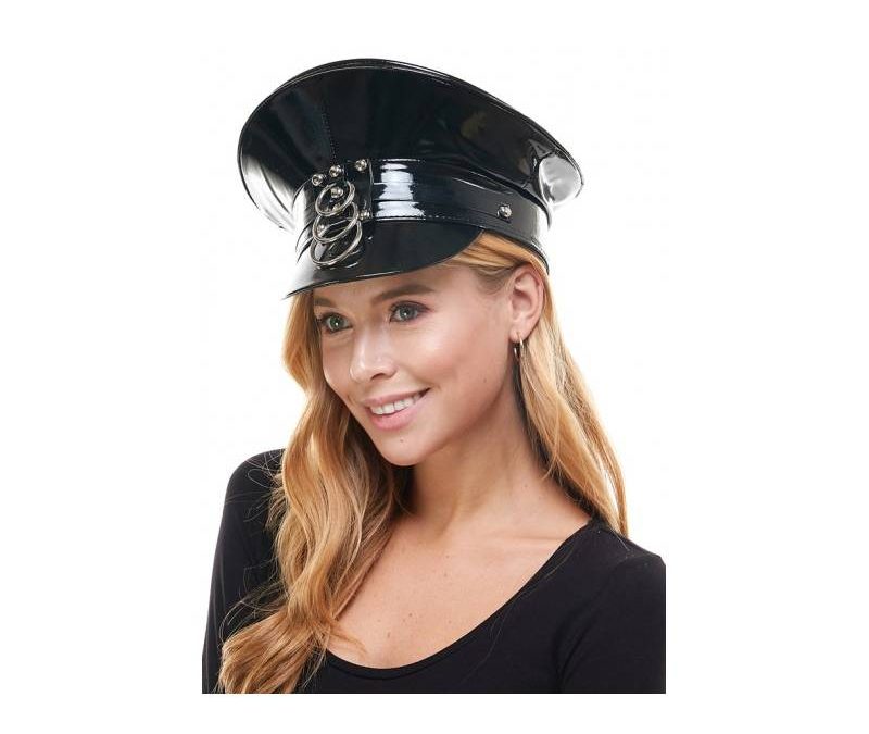 Black Metallic Fabric Police Hat