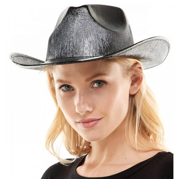 black shiny iridescent fabric western hat