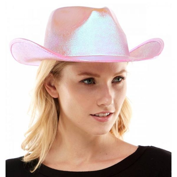 Pink shiny iridescent fabric western hat