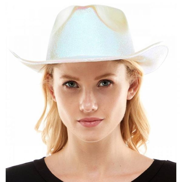 white shiny iridescent fabric western hat