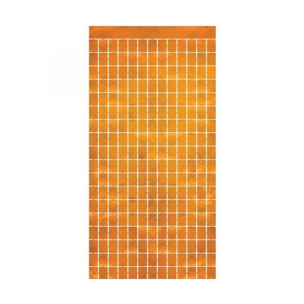 Orange Metallic Squares Door Curtain
