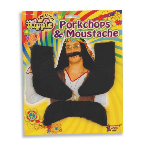 hippie porkchop sideburns and moustache set