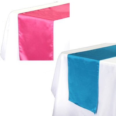 14" x 108" Satin Fabric Table Runner. Choose from Turquoise or Fuchsia.
