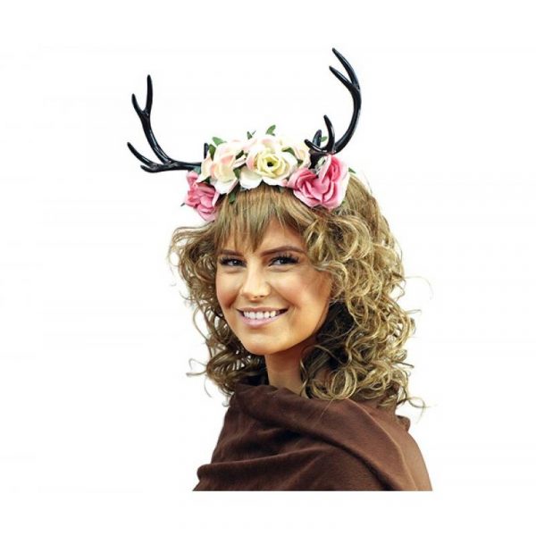 floral headband with antlers black