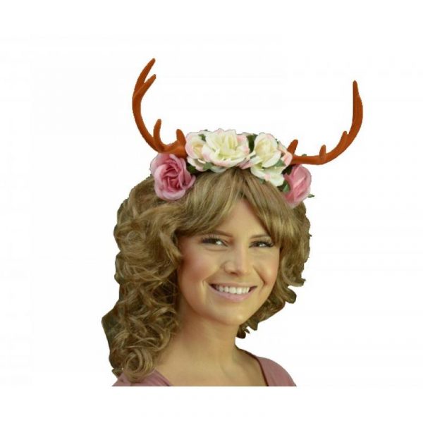 floral headband with antlers brown