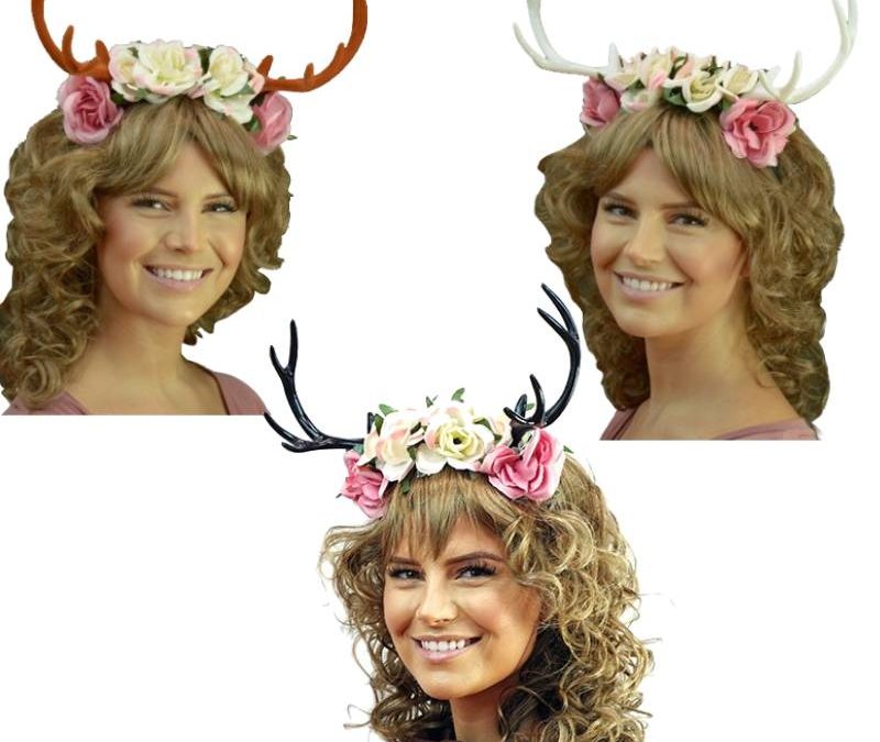 Costume Floral Headband w Antlers