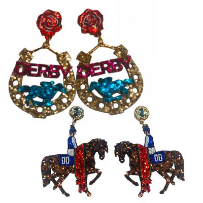 kentucky derby glittered earrings