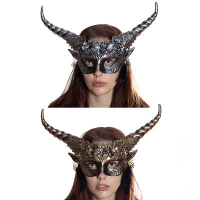 horned venetian mask gold or silver