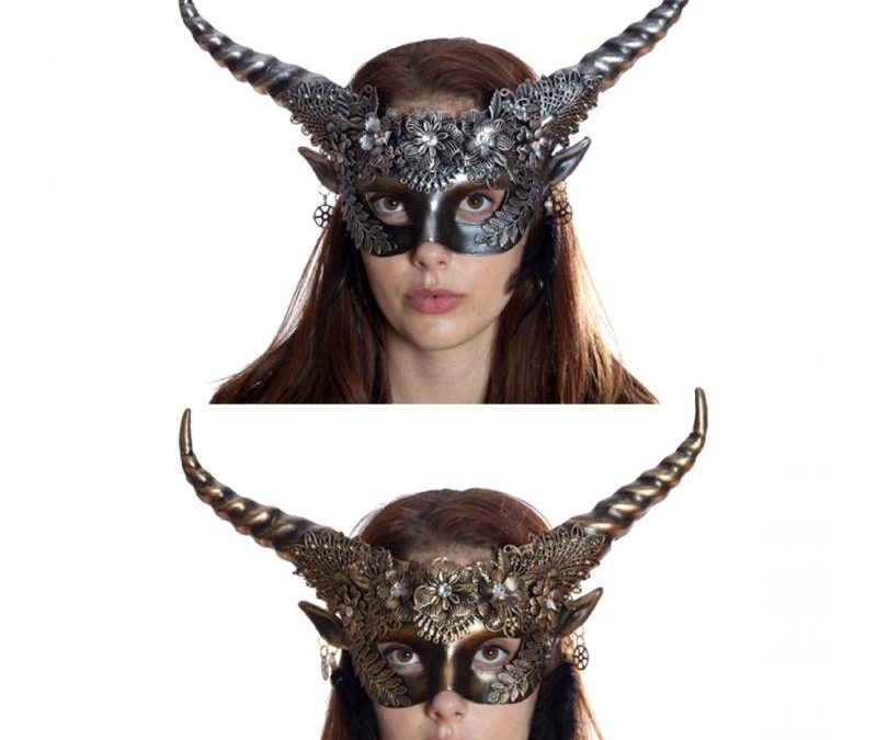 Horned Venetian Mask Gold or Silver