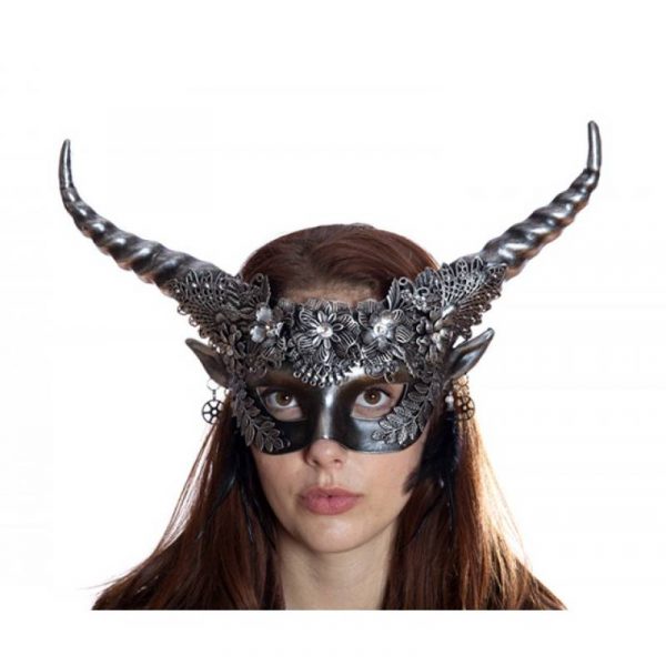 horned venetian mask silver