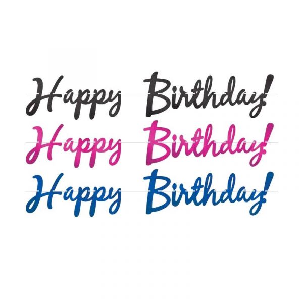 happy birthday foil streamer black pink blue