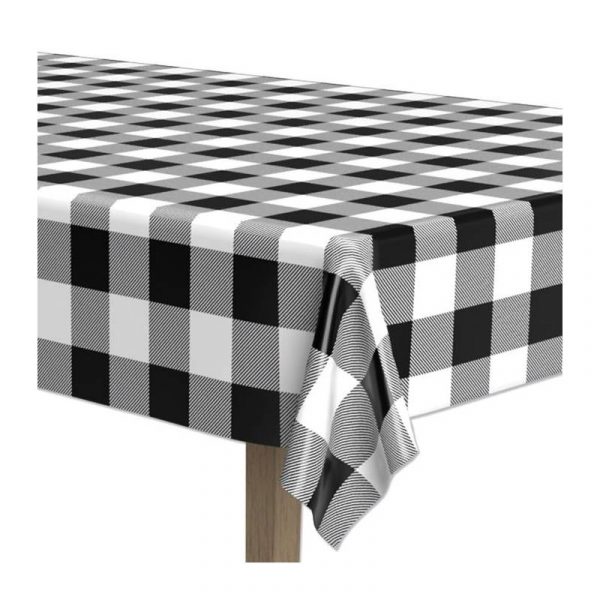 plaid table cover black and white
