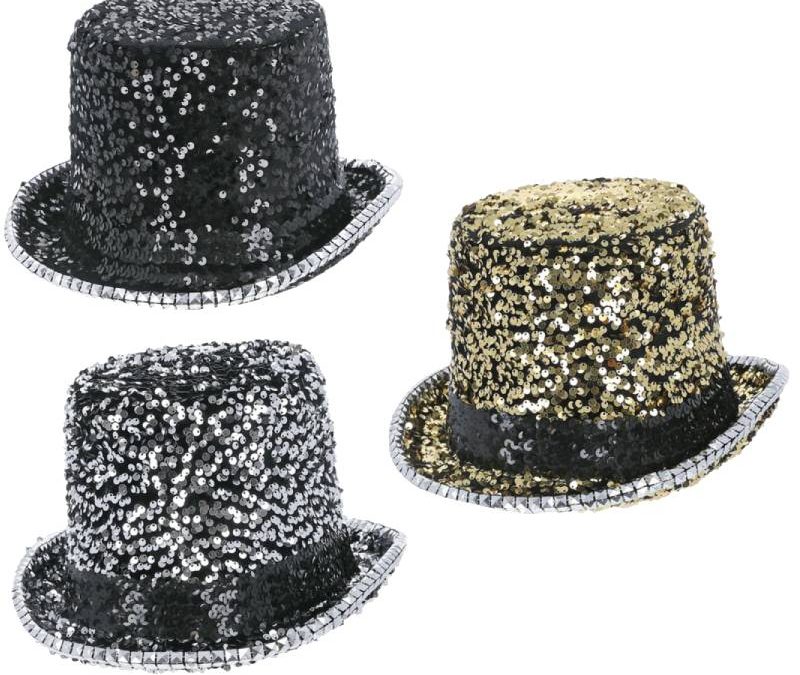 Deluxe Sequin Studded Black Felt Top Hat