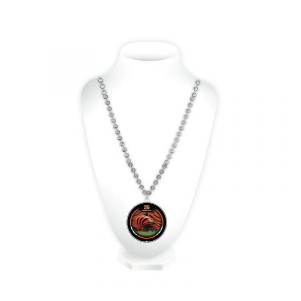 Bengals helmet Medallion on silver bead necklace.