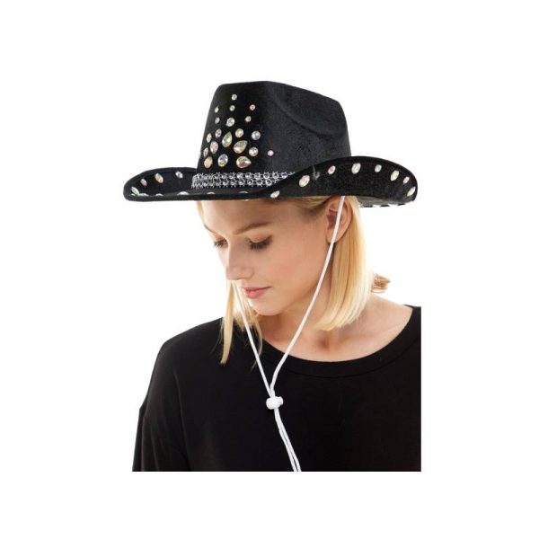 Black Fabric Western Hat with jewels & rhinestones