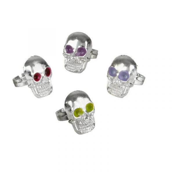 Party Silver Plated Skull Ring w Colored Eyes