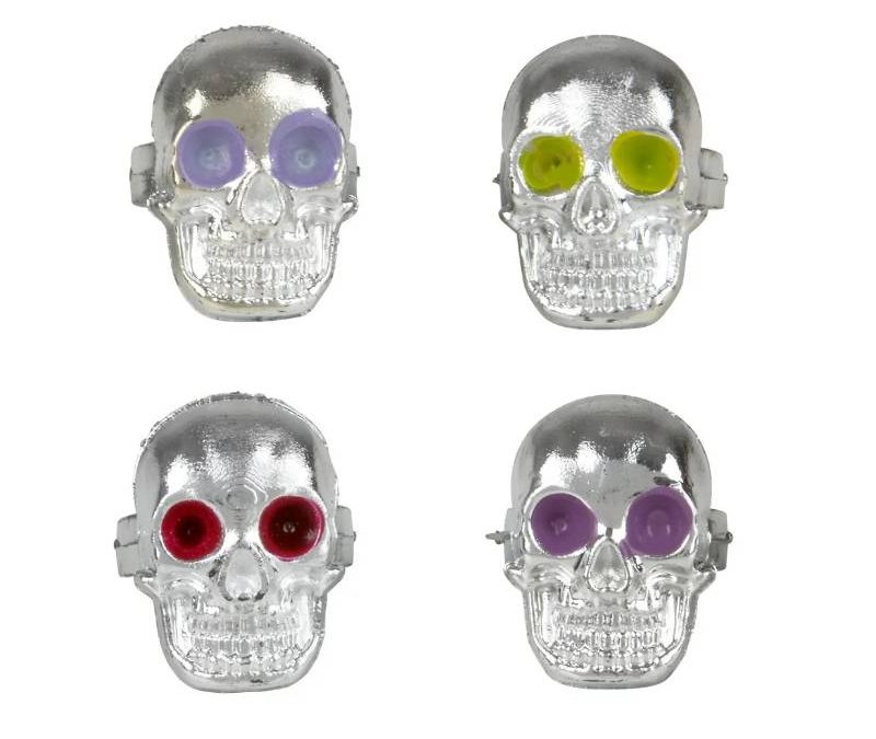 Party Silver Plated Skull Ring w Colored Eyes