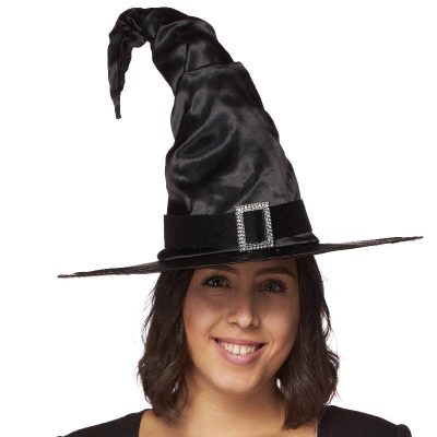 Satin Fabric Witch Hat w Silver Buckle