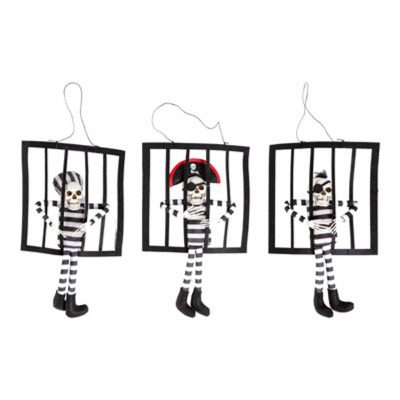 15″ Hanging Skeleton In Prison Bars