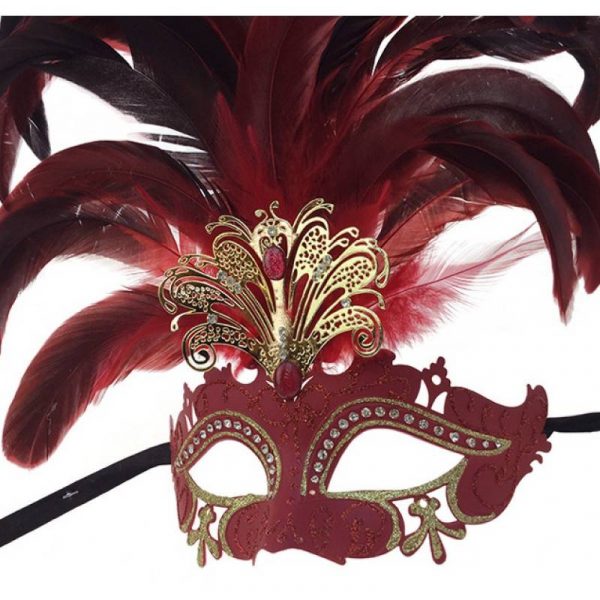 metal half mask with rhinestones and feathers