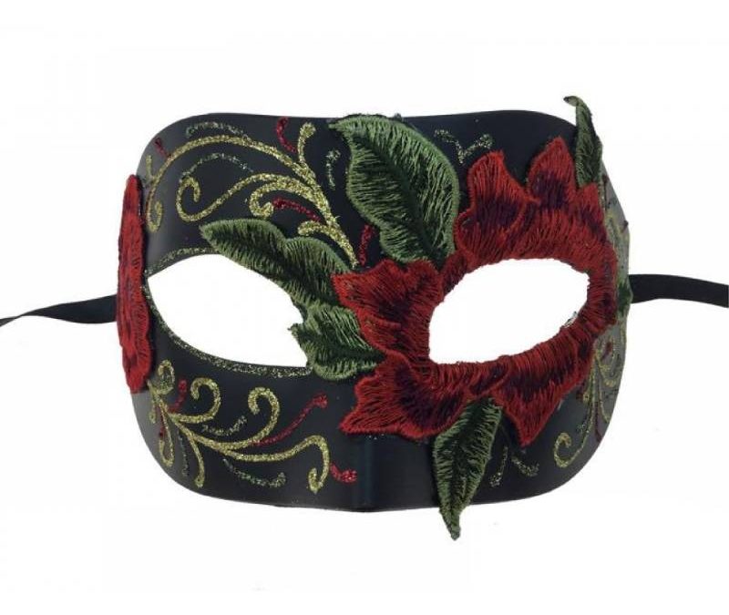 Costume Embroidered Glittered Floral Half Mask