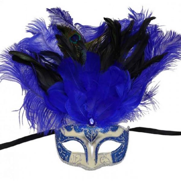 glittered half mask with feathered top
