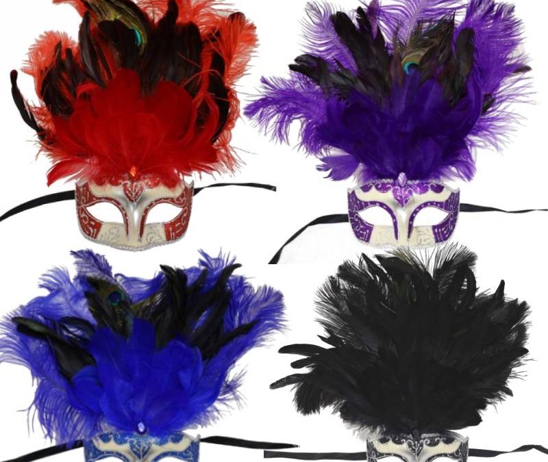 Costume Glittered Half Mask w Feathered Top