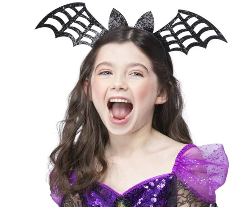Black Glittered Flying Bat Headband