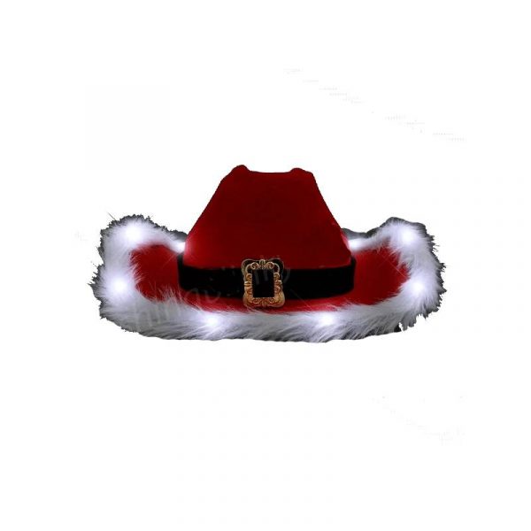 light up felt western cowboy santa hat w fur trim