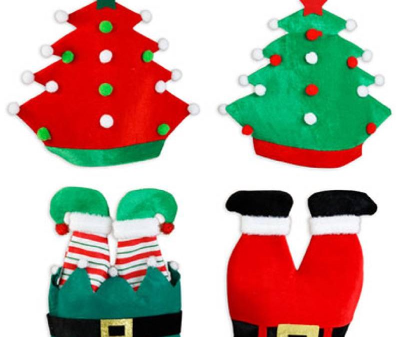 Fabric Christmas Hats Tree, Elf, Santa