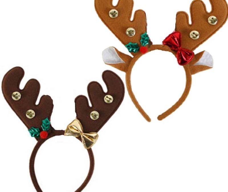 Fabric Reindeer Antlers w Bells & Bow