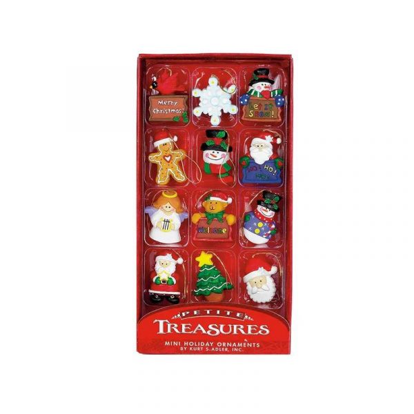 12 assorted mini resin holiday ornaments