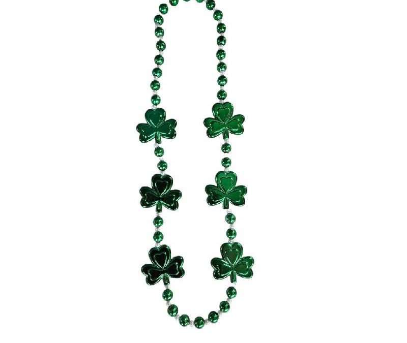 Mixed Round Bead Necklace w Shamrocks