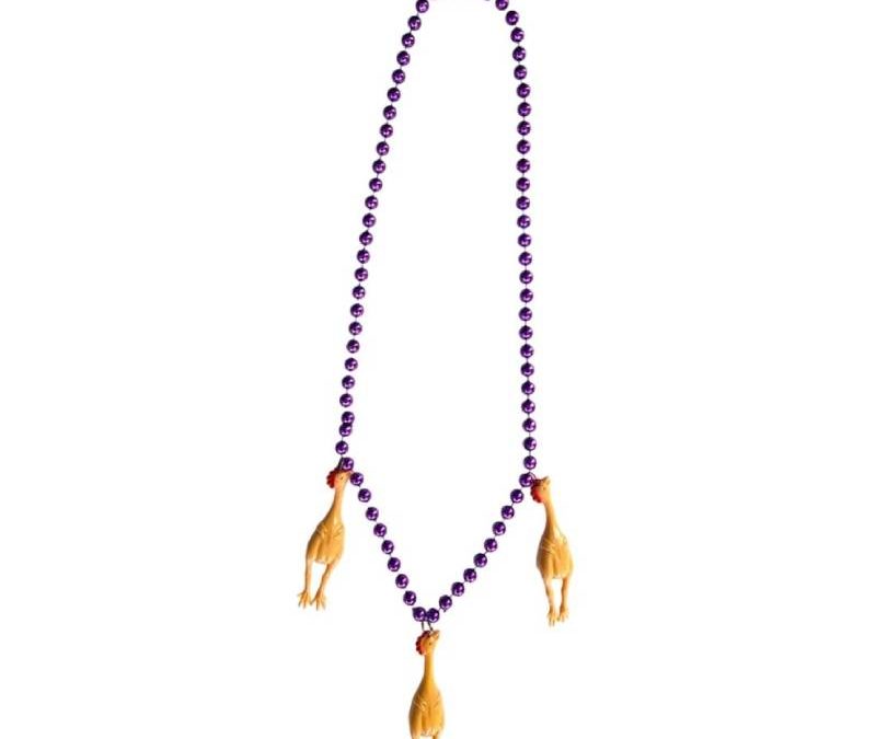 Round Metallic Bead Necklace w Dead Rubber Chickens