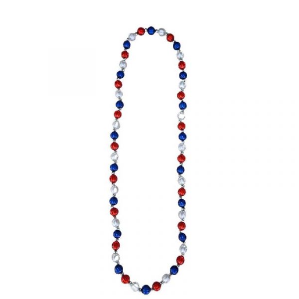 14mm Round Strung Red/White/Blue Prism Bead Necklace