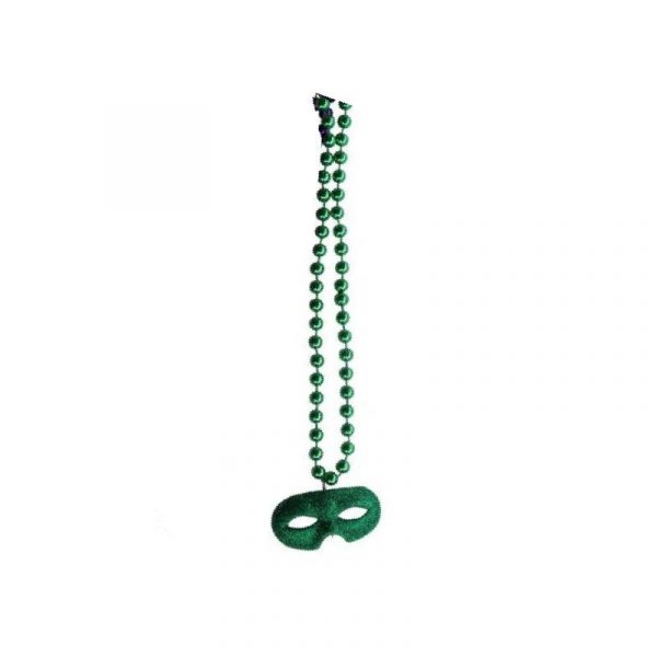 green round metallic bead necklace with glitter domino mask