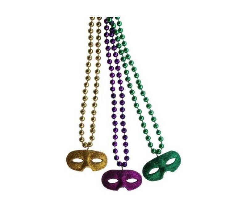 Round Metallic Bead Necklace w Glitter Domino mask