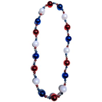 red white blue mixed round ball bead necklace