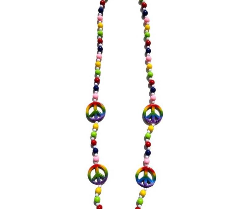 Mixed Round Ball Peace Signs Bead Necklace